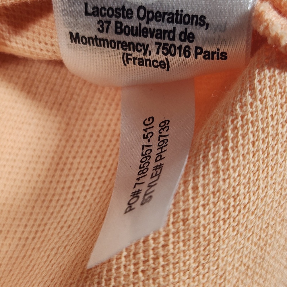 Lacoste Polo Shirt Mens Medium Peach Cotton Graphic Crocodile PH9739 Regular Fit - Picture 10 of 10